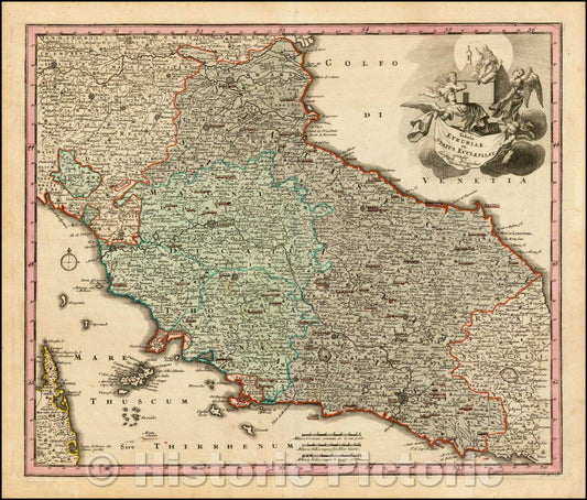 Historic Map - Tabula Etruriae et Status Ecclesiast/Eccles States and the state of the board, 1718, Christopher Weigel - Vintage Wall Art
