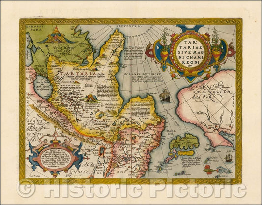 Historic Map - Tartariae Sive Magni Chami Regni typus, 1598, Abraham Ortelius - Vintage Wall Art