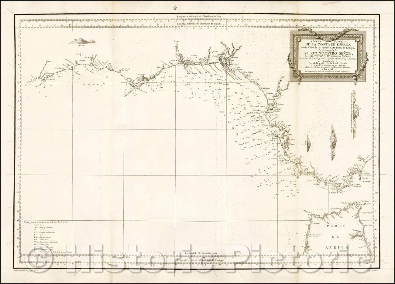 Historic Map - Carta Esferica de la Costa de Espa? desde Cabo de Sn. Vicente hasta Punta de Europa, 1786, Don Vincente Tofi? de San Miguel v1