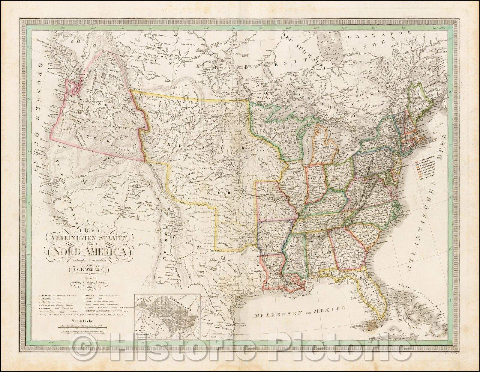 Historic Map - Die Vereinigten Staaten von Nord-America, 1834, Carl Ferdinand Weiland - Vintage Wall Art
