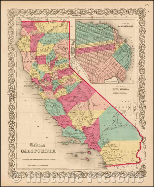 Historic Map - Colton's California (San Francisco inset), 1859, Joseph Hutchins Colton - Vintage Wall Art