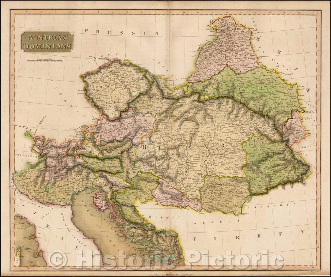 Historic Map - Austrian Dominons, 1818, John Thomson - Vintage Wall Art