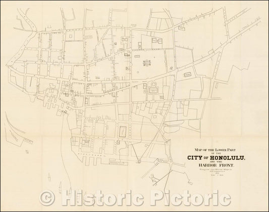 Historic Map - Map of the Lower Part of The City of Honolulu and the Harbor Front, 1893, A. B. Loebenstein - Vintage Wall Art