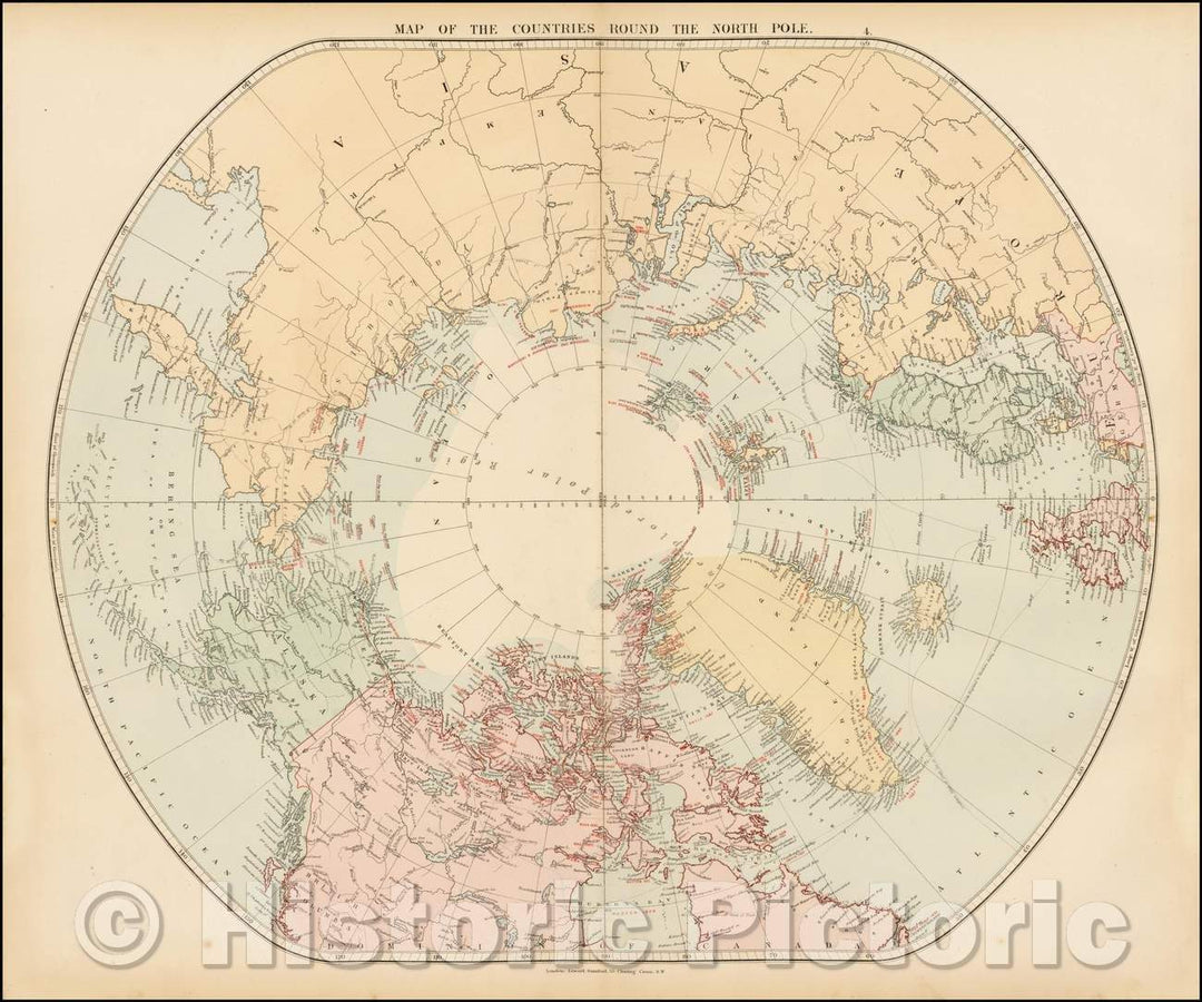 Historic Map - Map of the Countries Round the North Pole, 1887, Edward Stanford v1