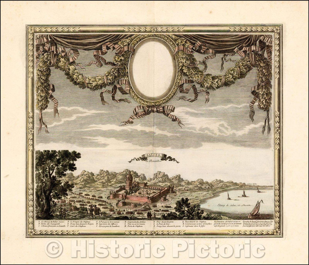 Historic Map - Salces en Roussillon. [Salses-le-Ch?eau, France]. / Fortress of Salses-le-Ch?eau in Roussillon, Franco-Spanish War, 1670 - Vintage Wall Art