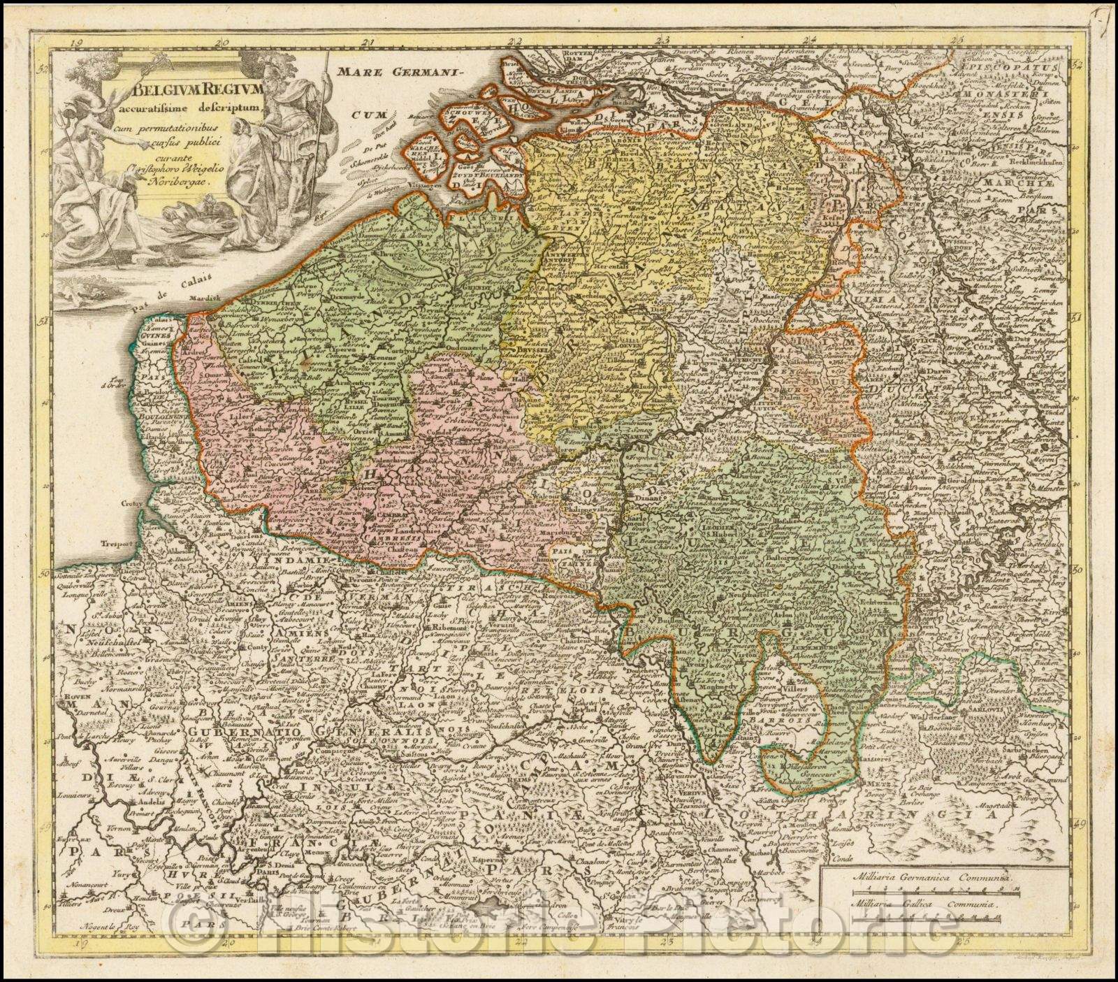 Historic Map - Belgium Regium accuratissime descriptium/Duke of accurately be described, 1718, Christopher Weigel - Vintage Wall Art