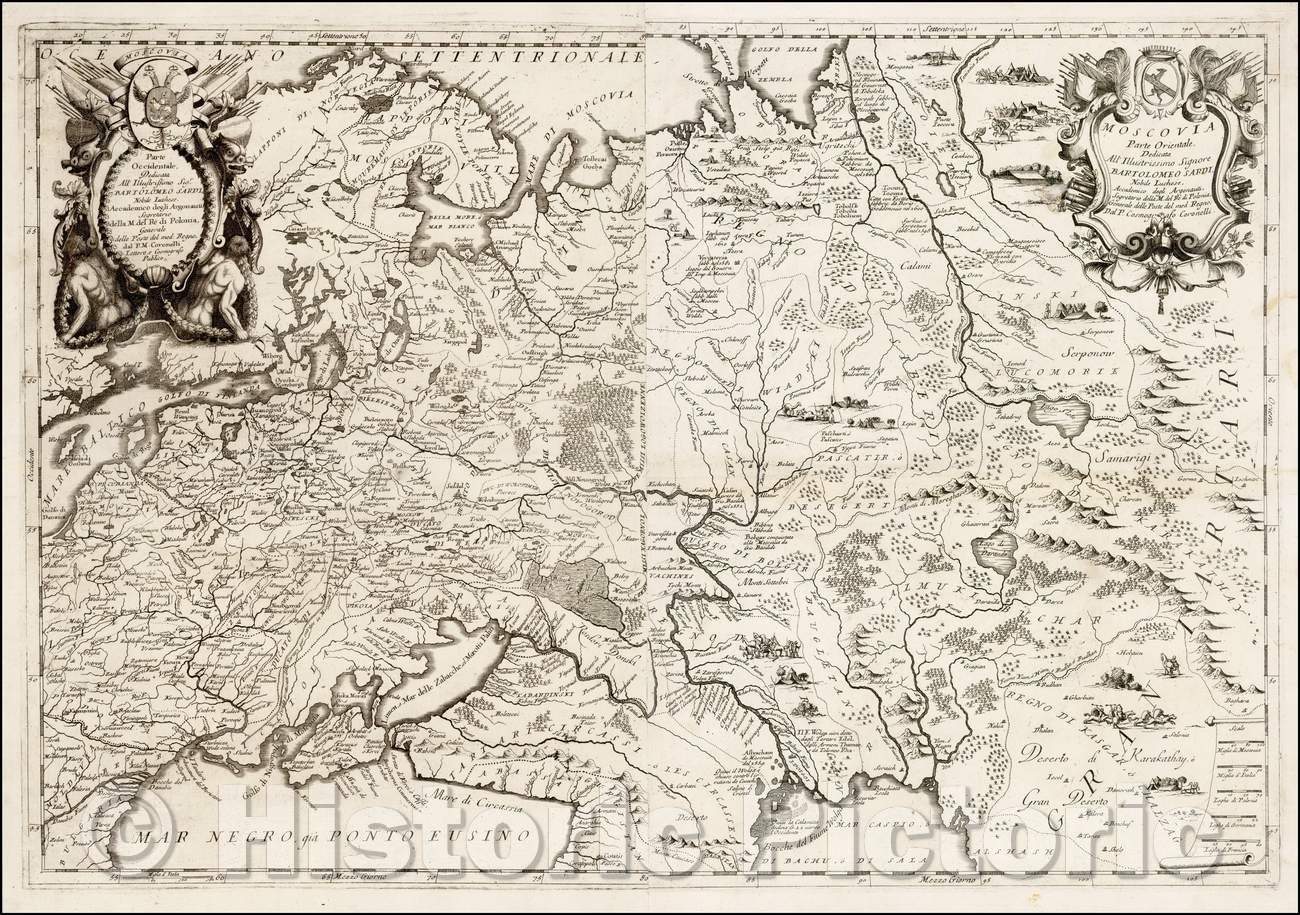 Historic Map - Moscovia Parte Orientale/Eastern Part Muscovy. [With] Western Part, 1690, Vincenzo Maria Coronelli - Vintage Wall Art