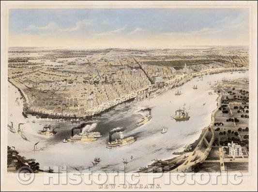 Historic Map - Bird's Eye View of New-Orleans, C. Matter - Vintage Wall Art