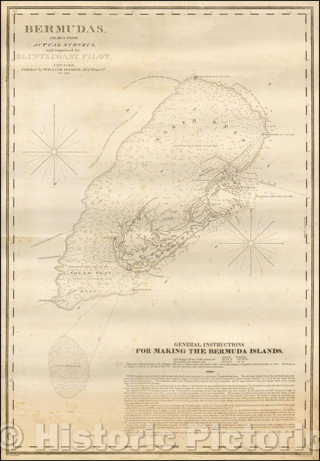 Historic Map - Bermudas, 1821, Robert Hooker - Vintage Wall Art
