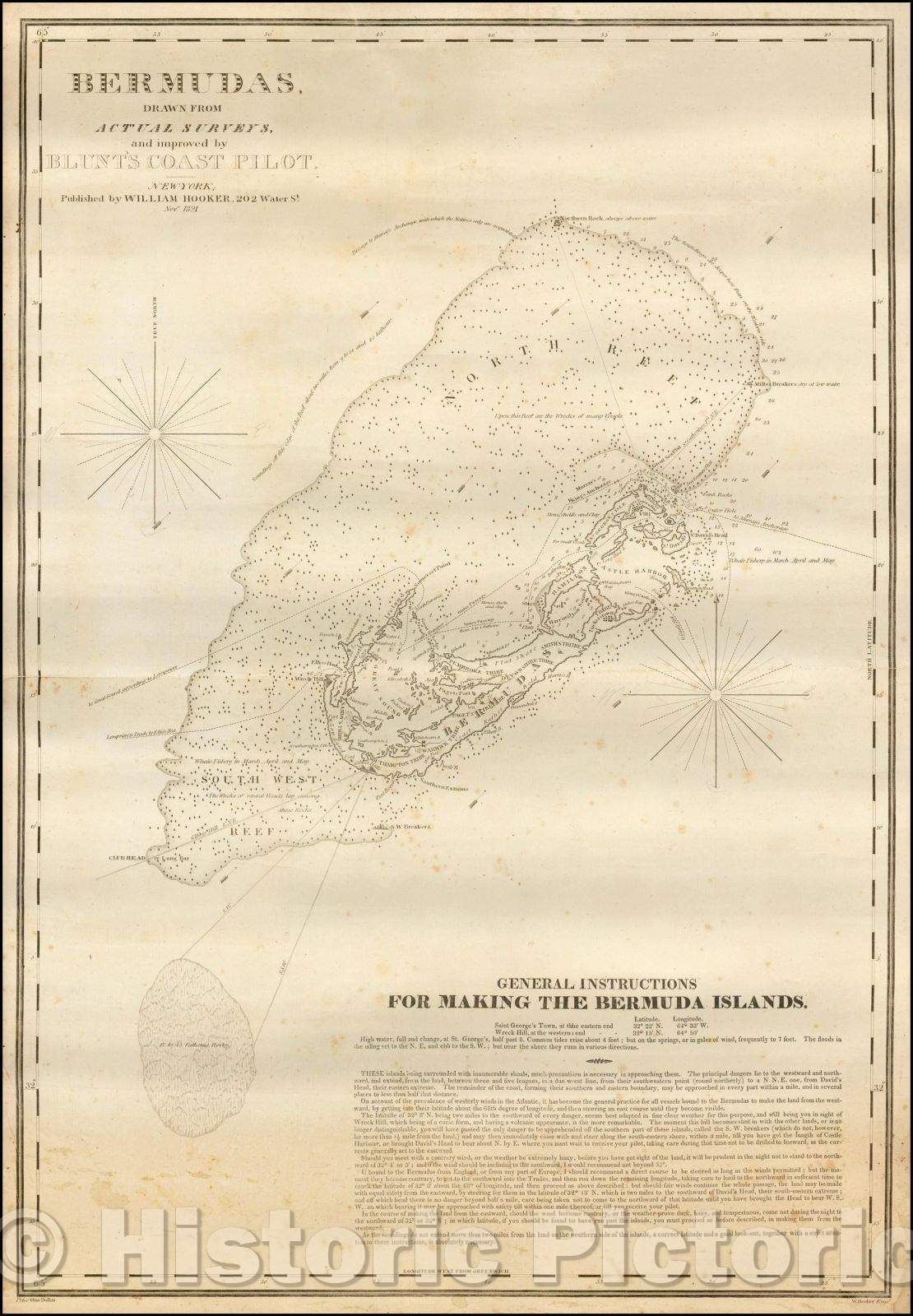 Historic Map - Bermudas, 1821, Robert Hooker - Vintage Wall Art