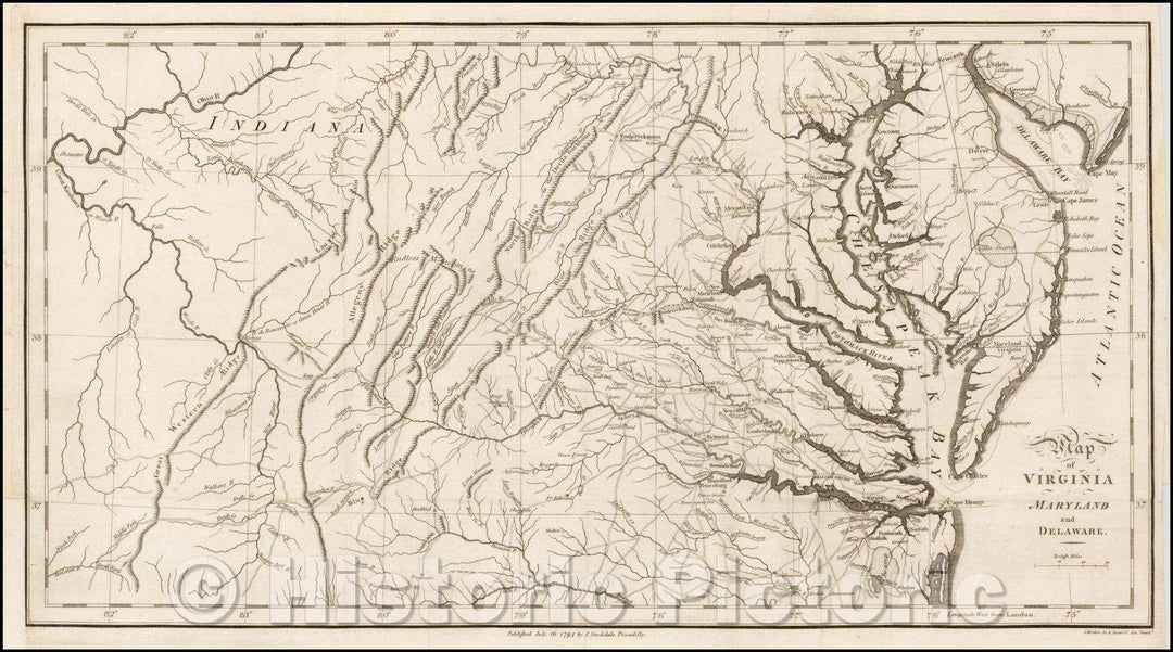 Historic Map - Map of Virginia Maryland and Delaware, 1794, John Stockdale - Vintage Wall Art