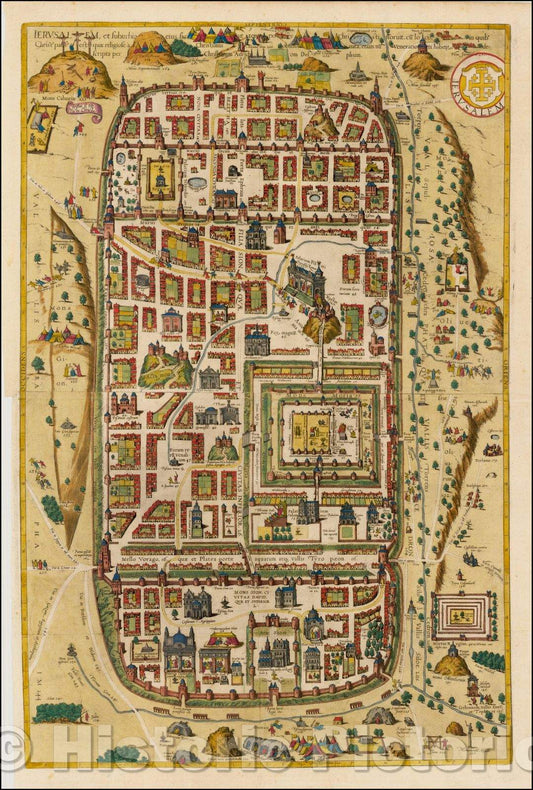 Historic Map - Ierusalem, et Suburbia eius, sicut Tempore Christi Floruit, cum Locis in quibus Christ Passus Descripta per Christianum Adrichom Delphum, 1588 v3