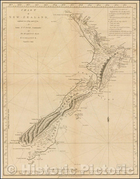 Historic Map - Chart of New-Zealand, explored in 1769 and 1770, 1773, James Cook v2