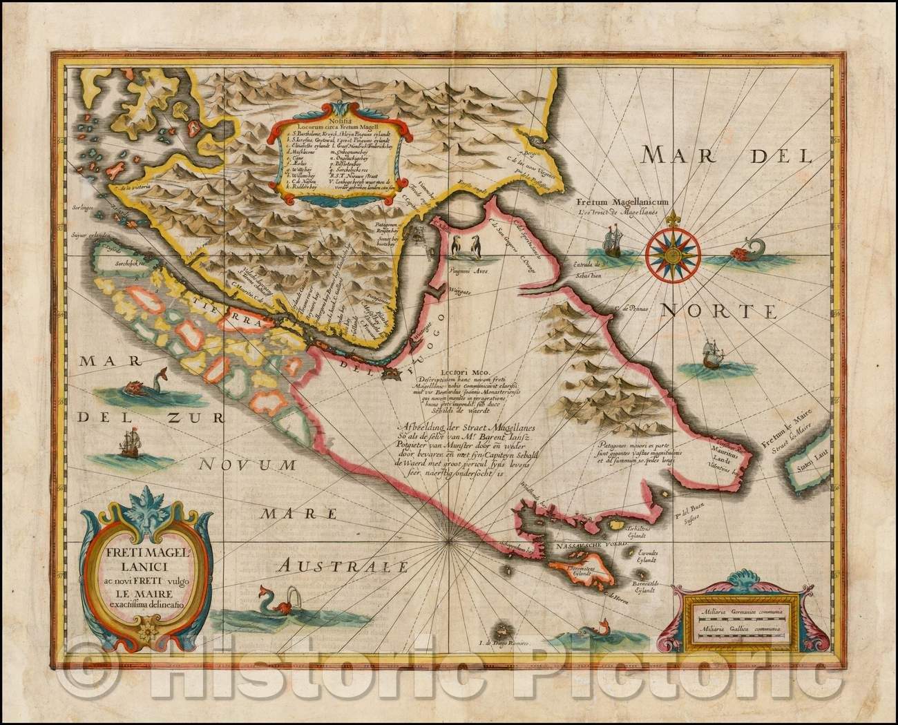 Historic Map - Freti Magellanici ac novi Freti vulgo Le Maire exactissima delineatio/Map of Straits of Magellan, Le Maire Strait, Fire Lands, Patagonia, 1636 - Vintage Wall Art