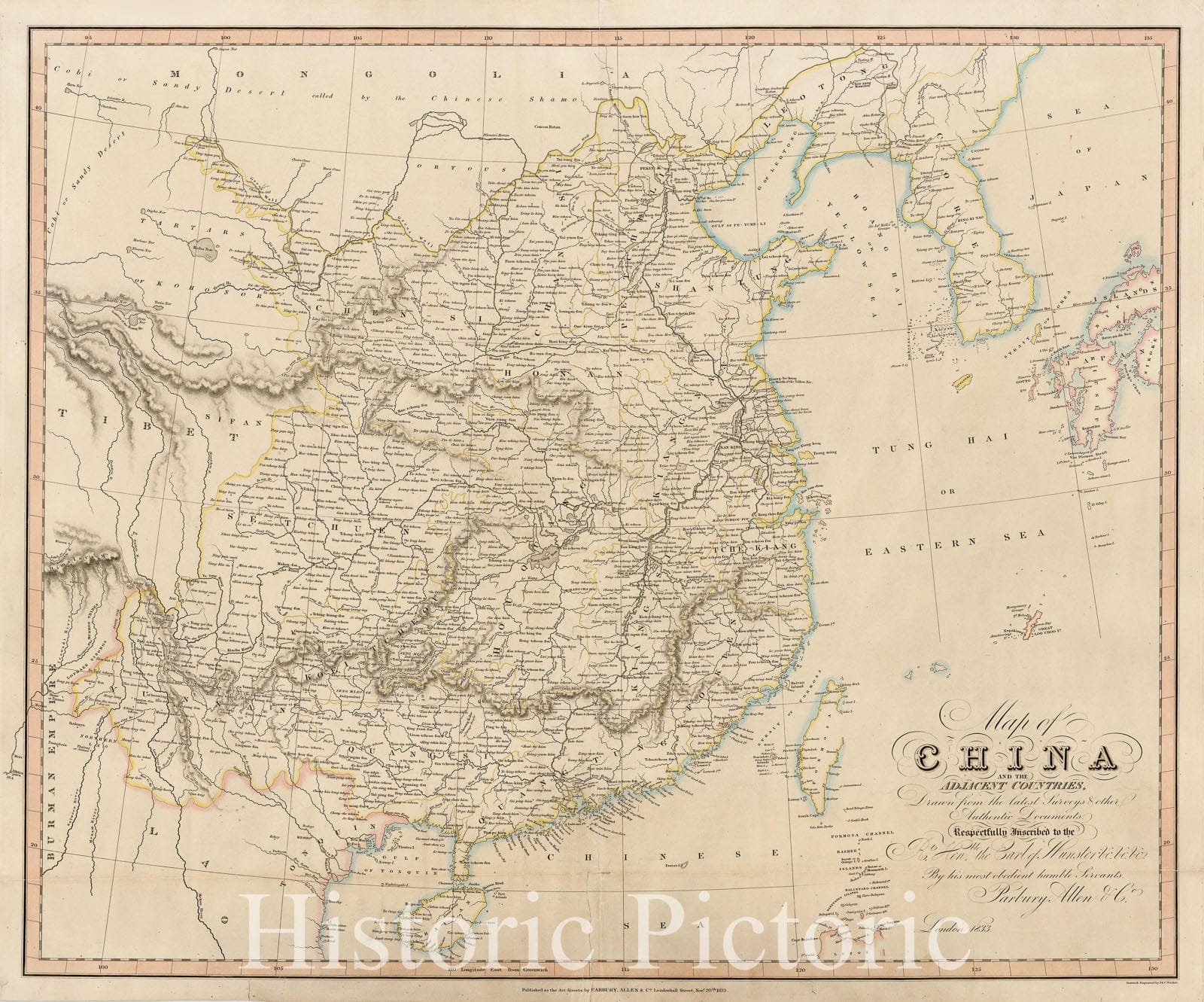 Historic Map - Map of China and the Adjacent Countries, 1833, Parbury Allen & Co. - Vintage Wall Art