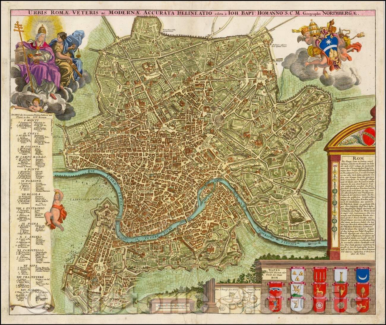 Historic Map - Urbis Romae Veteris ac Modernae Accurata Delineatio edita a Ioh: Bapt: Hommano S.C.M Geographio Norimbergae, 1716, Johann Baptist Homann v2