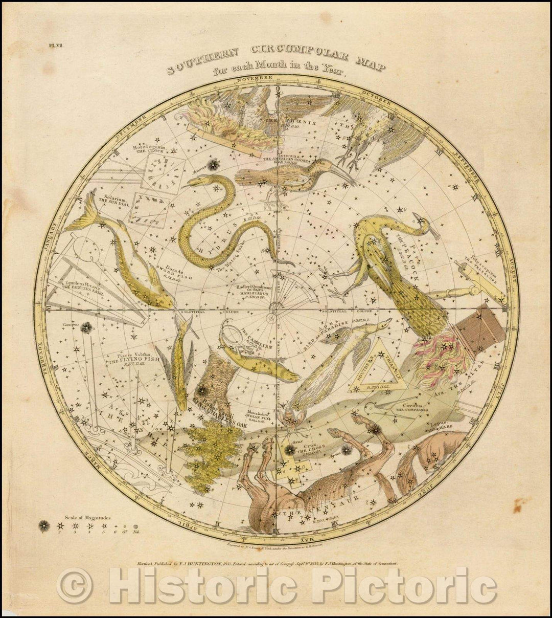 Historic Map - Southern Circumpolar Map for each month of the Year, 1835, Elijah J. Burritt v2