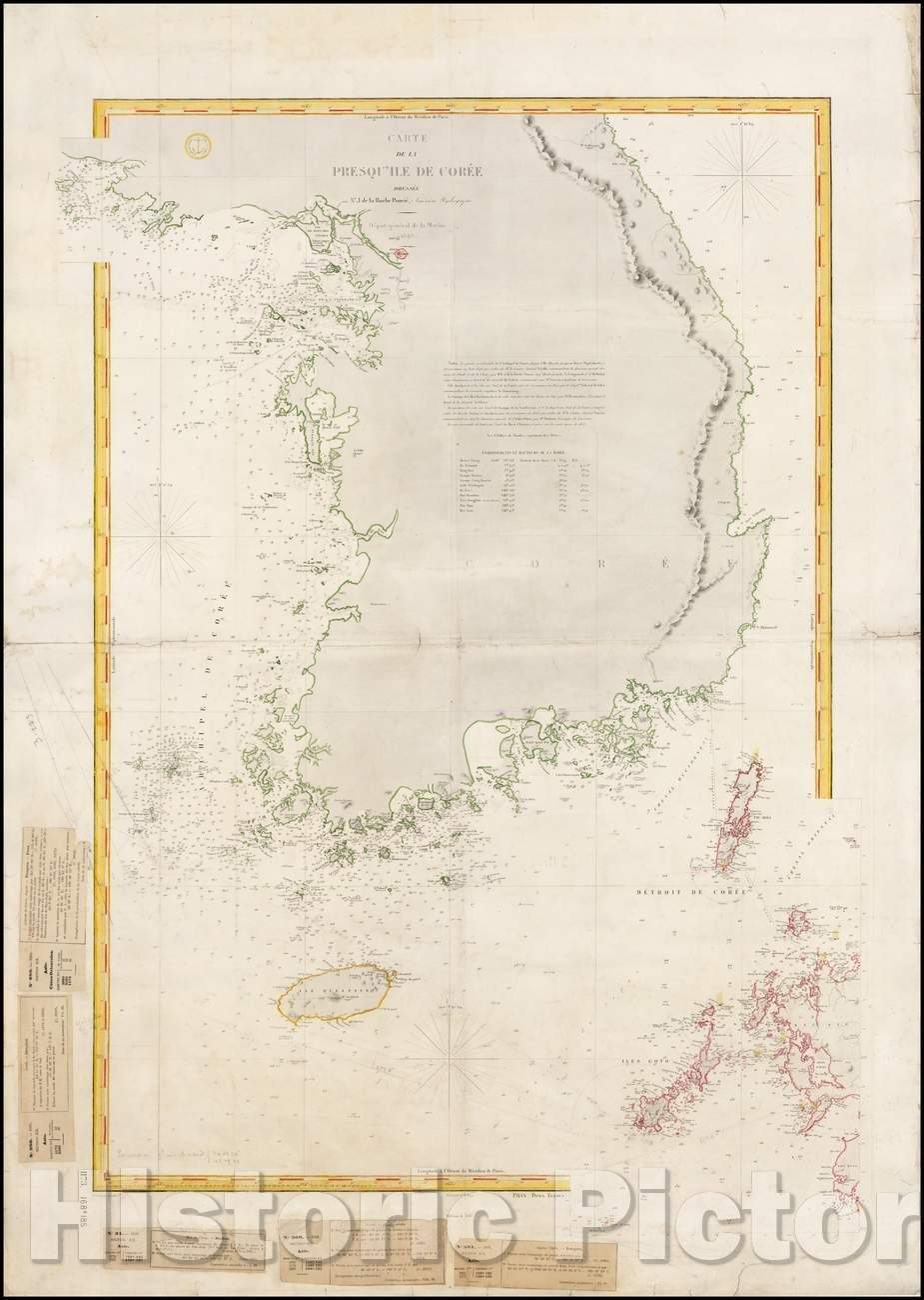 Historic Map - Carte de la Presqu'Ile De Coree Dressee Mr. J. de la Roche Poncie, 1848, Depot de la Marine - Vintage Wall Art