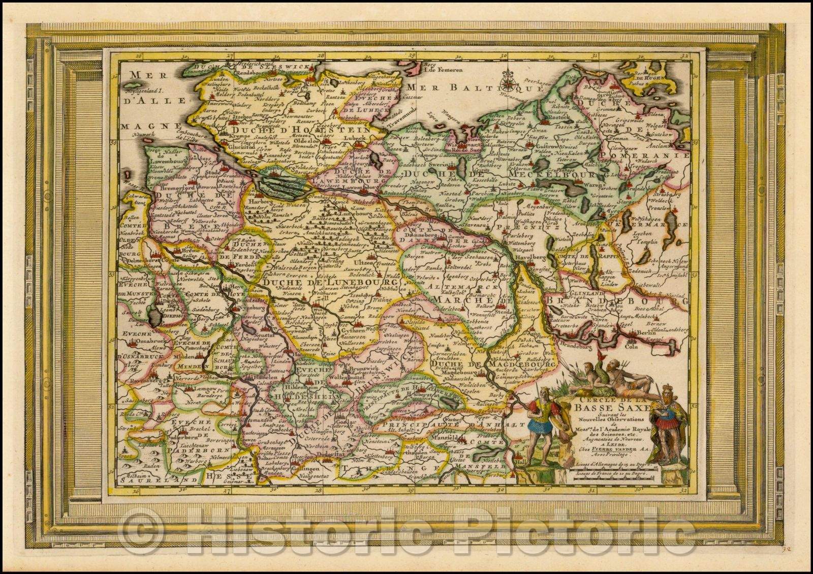 Historic Map - Cercle De La Basse Saxe Suivant les Nouvelles Observations/Vander Aa's Map of Lower Saxony, picture frame border, 1700, Pieter van der Aa - Vintage Wall Art