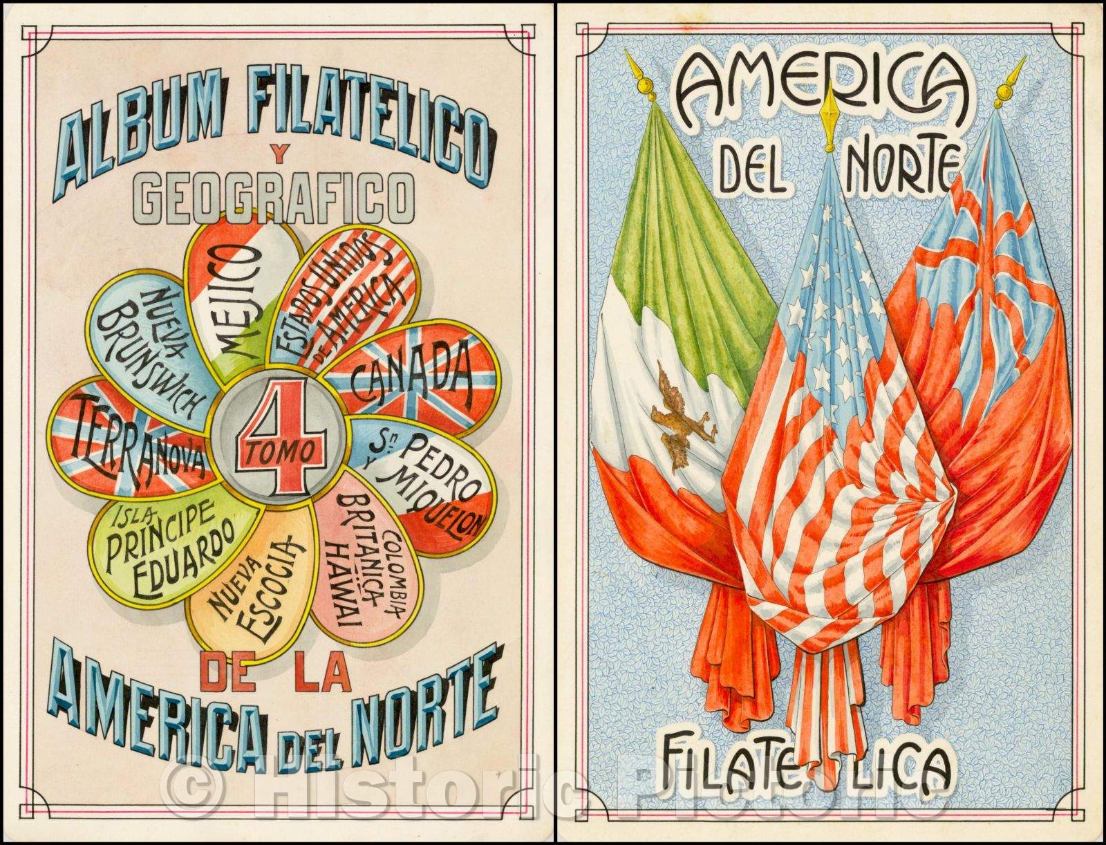 Historic Map - Album Filatelico y Geografico de la America del Norte/Album Philatelic Geographic y de la America del Norte, 1939, Antonio F. Raggio - Vintage Wall Art