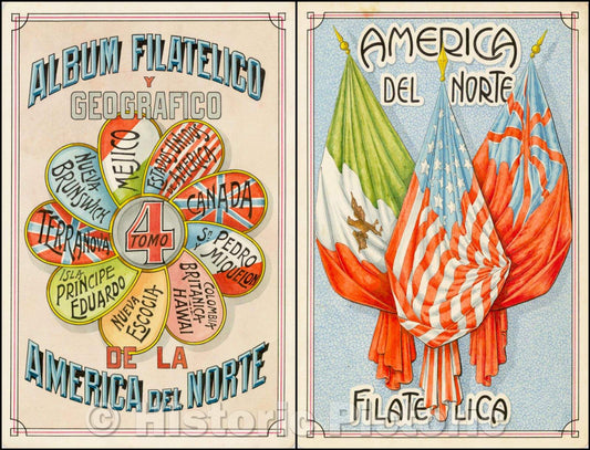 Historic Map - Album Filatelico y Geografico de la America del Norte/Album Philatelic Geographic y de la America del Norte, 1939, Antonio F. Raggio - Vintage Wall Art