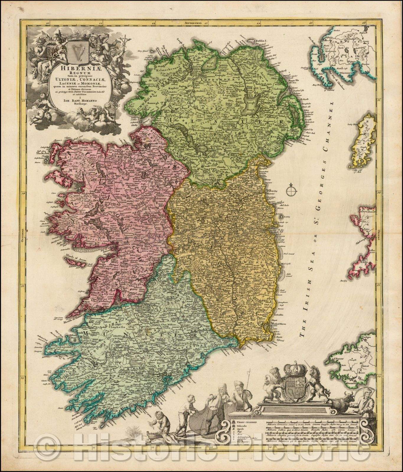 Historic Map - Hiberniae Regnum tam in praecipuas Ultoni? Connaci? Lageni? et Momoni? 1712, Johann Baptist Homann v2
