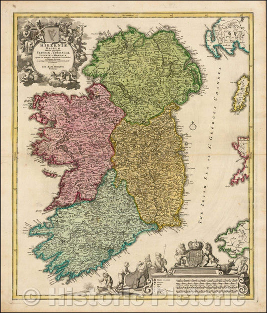 Historic Map - Hiberniae Regnum tam in praecipuas Ultoni? Connaci? Lageni? et Momoni? 1712, Johann Baptist Homann v2