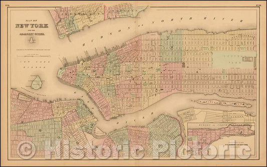 Historic Map - Map of New York And the Adjacent Cities, 1857, Joseph Hutchins Colton v2