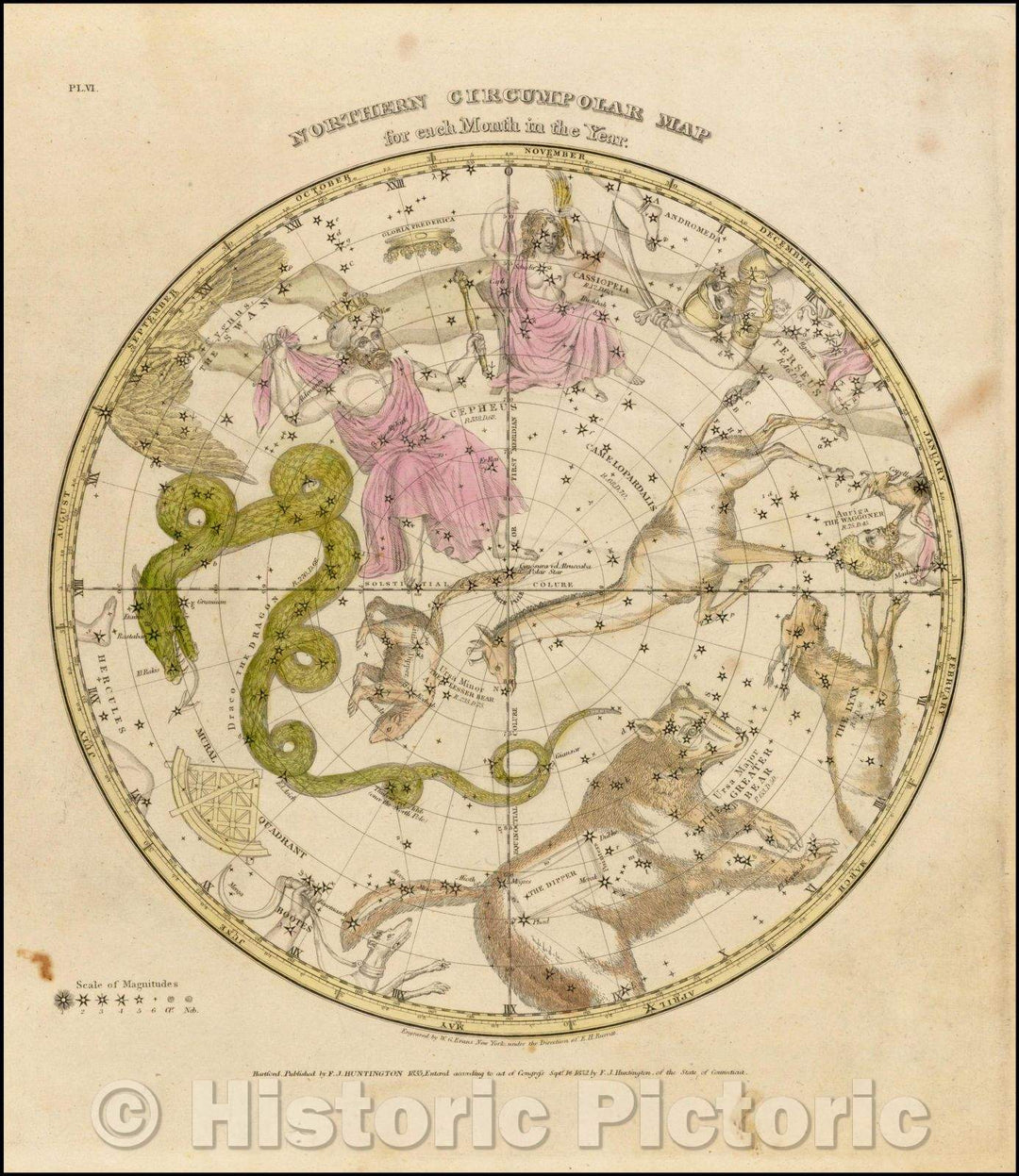 Historic Map - Northern Circumpolar Map for each month of the Year, 1835, Elijah J. Burritt v2