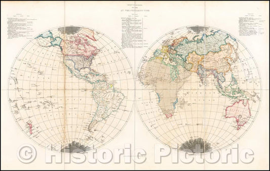 Historic Map - World A.D, At the Present Time, 1846, Edward Quin - Vintage Wall Art