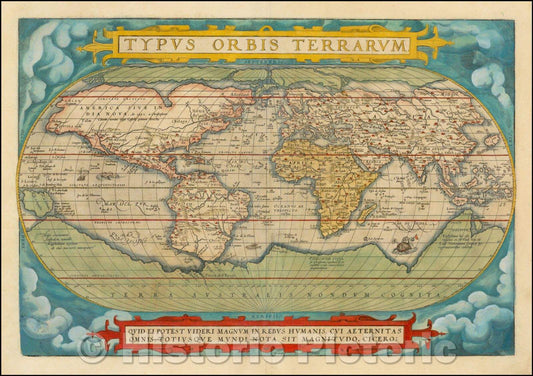 Historic Map - Typus Orbis Terrarum, 1574, Abraham Ortelius - Vintage Wall Art