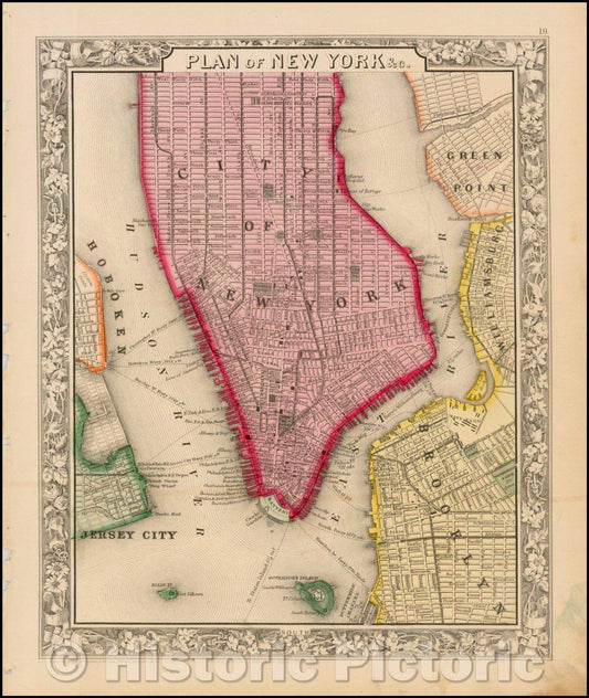 Historic Map - Plan of New York, 1865, Samuel Augustus Mitchell Jr. - Vintage Wall Art