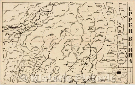 Historic Map - Upper Burma (WWII Map printed in India), 1943, Anonymous - Vintage Wall Art