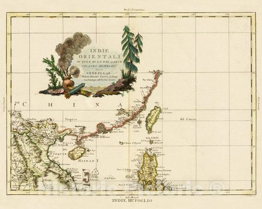 Historic Map - Indie Orientali Di Qua E Di La Dal Gange Col Loro Arcip :: The Phillipines and Moluccas to India, Maldives, and north to Tibet, 1799 - Vintage Wall Art
