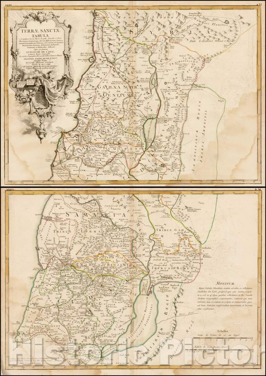 Historic Map - Terrae Sanctae Tabula e Scripturae Sacrae, Flavii Josephi Eusebii/Map of the Holy Land, based upon the writings of Flavius Josephus, 1770 - Vintage Wall Art