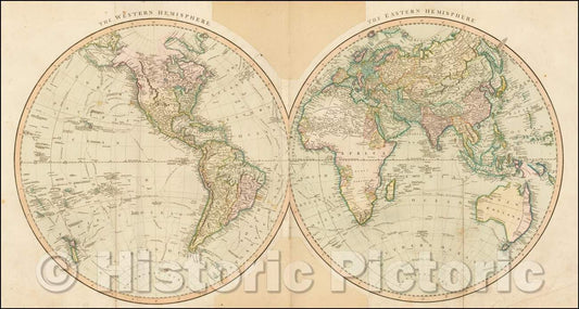 Historic Map - The Western Hemisphere [and] Eastern Hemisphere, 1801, John Cary - Vintage Wall Art