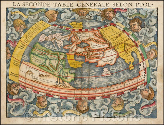 Historic Map - La Seconde Table Generale Selon Ptol./The Second Table Generale According ptol, 1552, Sebastian M?nster - Vintage Wall Art