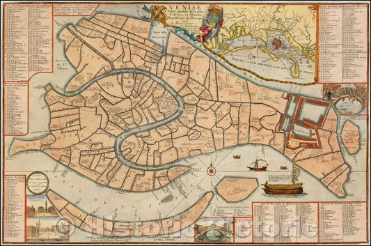 Historic Map - Venise Ville Capitale de la plus Celebre, et Illustre Republique de l'Euro :: Venice City Capital, Republic of Europe, 1695 - Vintage Wall Art