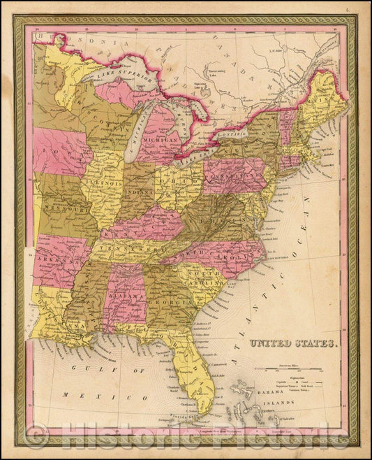 Historic Map - United States, 1846, Samuel Augustus Mitchell - Vintage Wall Art