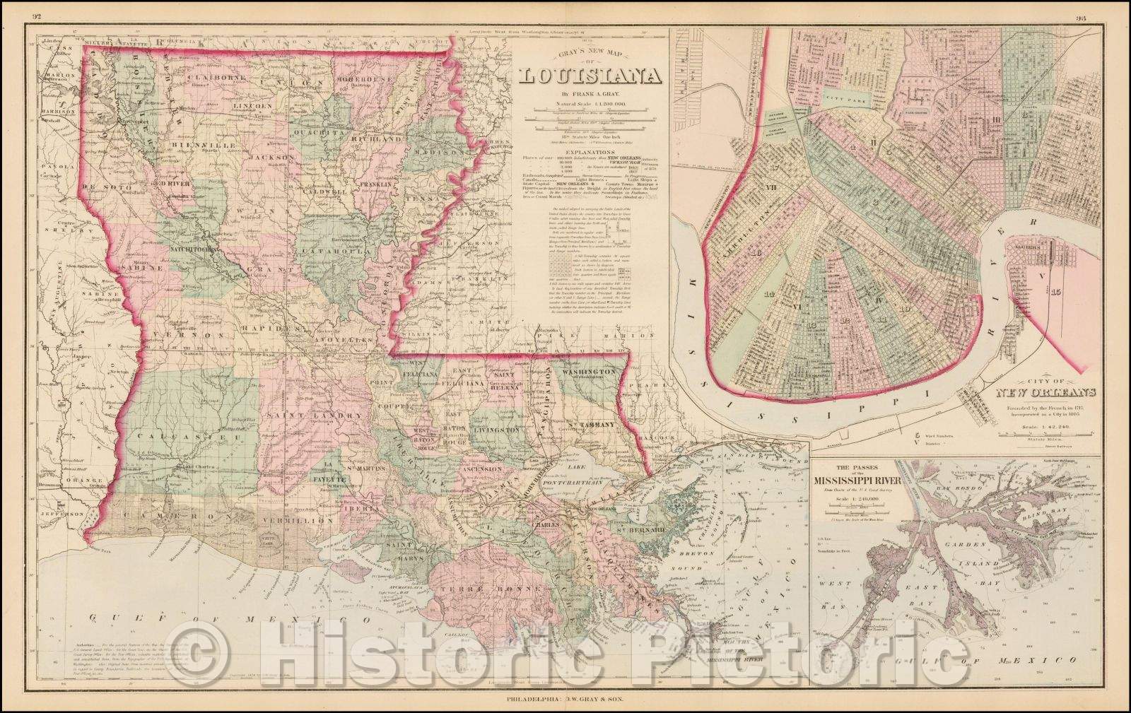 Historic Map - Gray's New Map of Louisiana, 1878, O.W. Gray v1