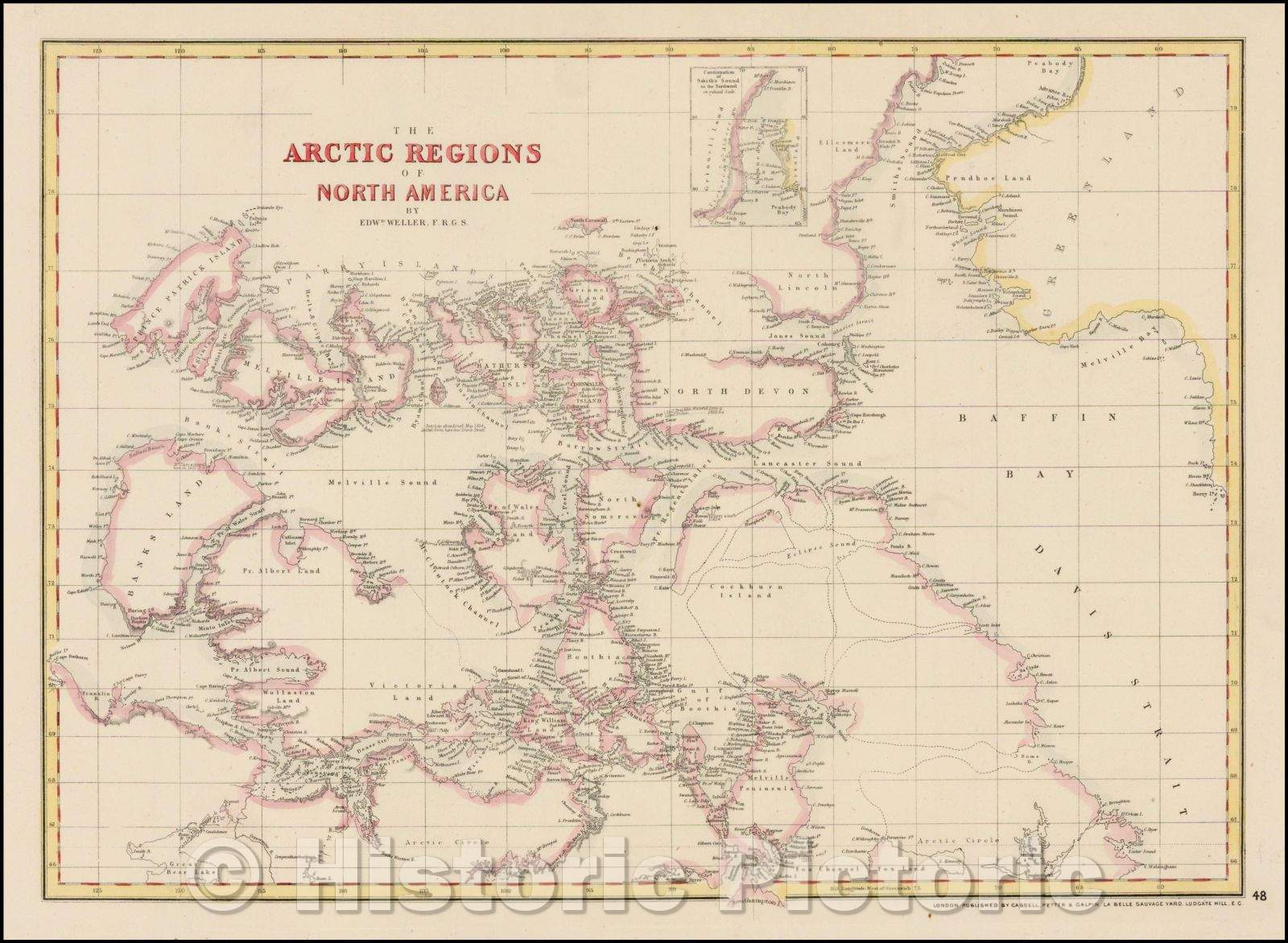 Historic Map - The Arctic Regions of North America, 1855, Edward Weller - Vintage Wall Art