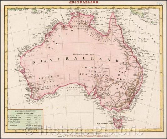 Historic Map - Australland, 1845, Carl Flemming - Vintage Wall Art
