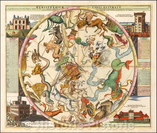 Historic Map - Hemisphaerium Coeli Australe in quo Fixarum loca secundum Eclipticae ductum ad anum, 1730, Johann Gabriele Doppelmayr - Vintage Wall Art