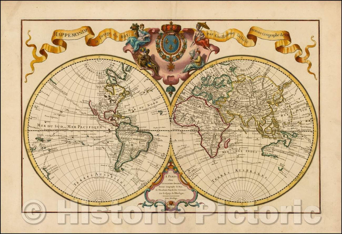 Historic Map - Mappemonde a l'usage du Roy Par Guillaume Delisle Premier-Geographe de S.M, 1720, Guillaume De L'Isle v1