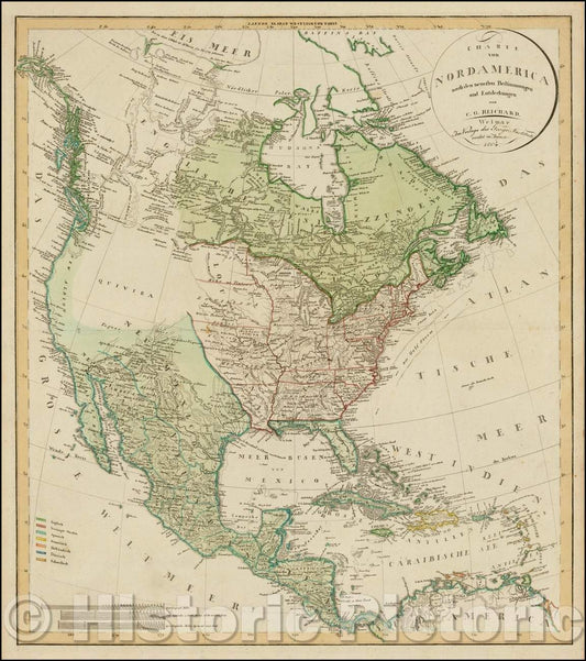 Historic Map - Charte Von Nord America nach den neuesten Bestimmungen von C.G. Reichard, 1804, Christian Gottlieb Reichard - Vintage Wall Art
