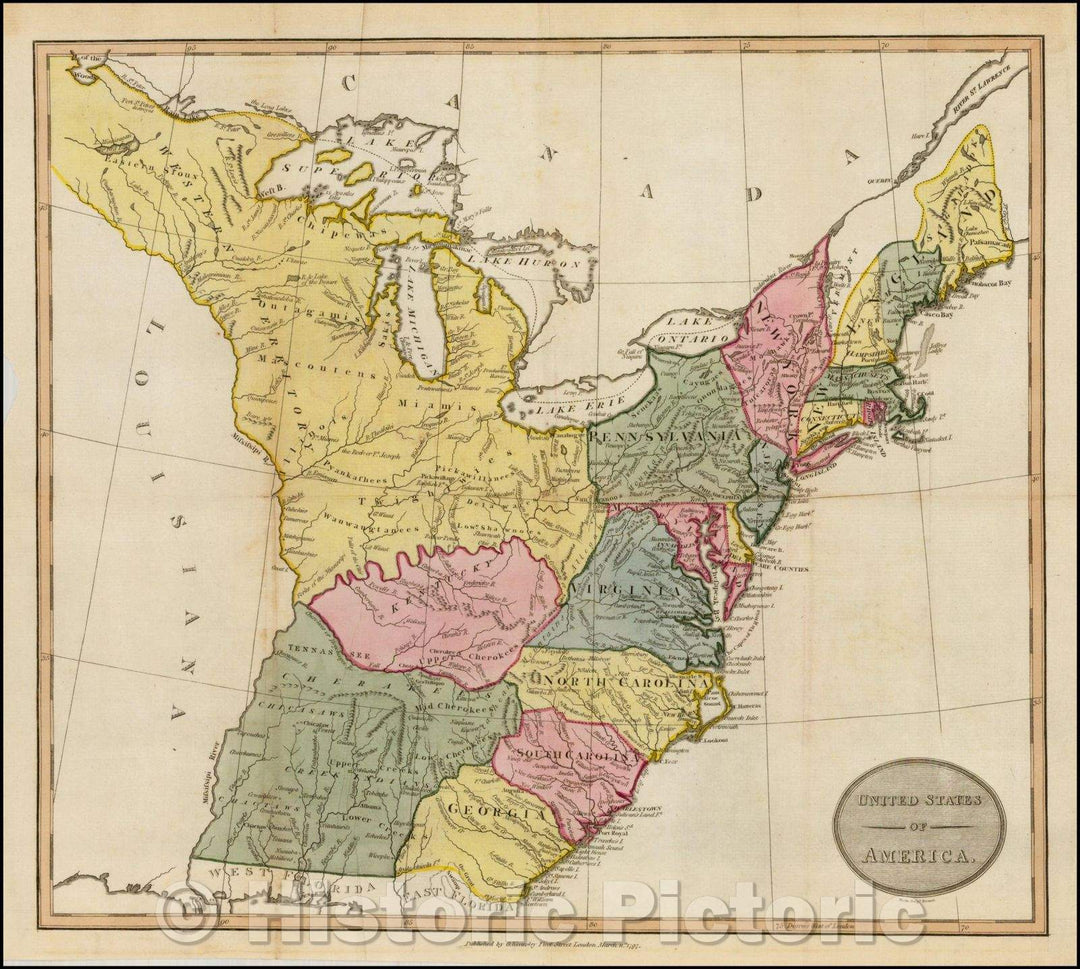 Historic Map - United States Of America, 1797, George Kearsley - Vintage Wall Art