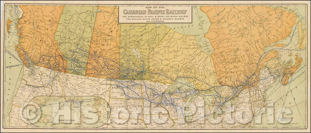 Historic Map - Canadian Pacific Railway The Minneapolis, St. Paul & Sault Ste. Marie Railway, The Duluth, South Shore & Atlantic Railway and Connections, 1915 - Vintage Wall Art