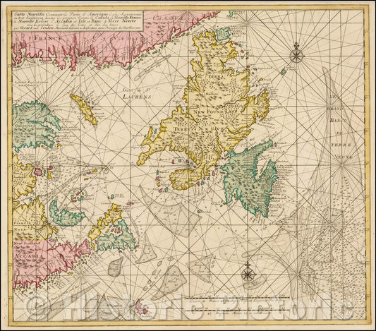 Historic Map - Contenant la Partie d'Amerique le plus Septentrionale ou Sont Exactement decrites les provinces Comme le Canada ou Nouvelle France, 1750 - Vintage Wall Art