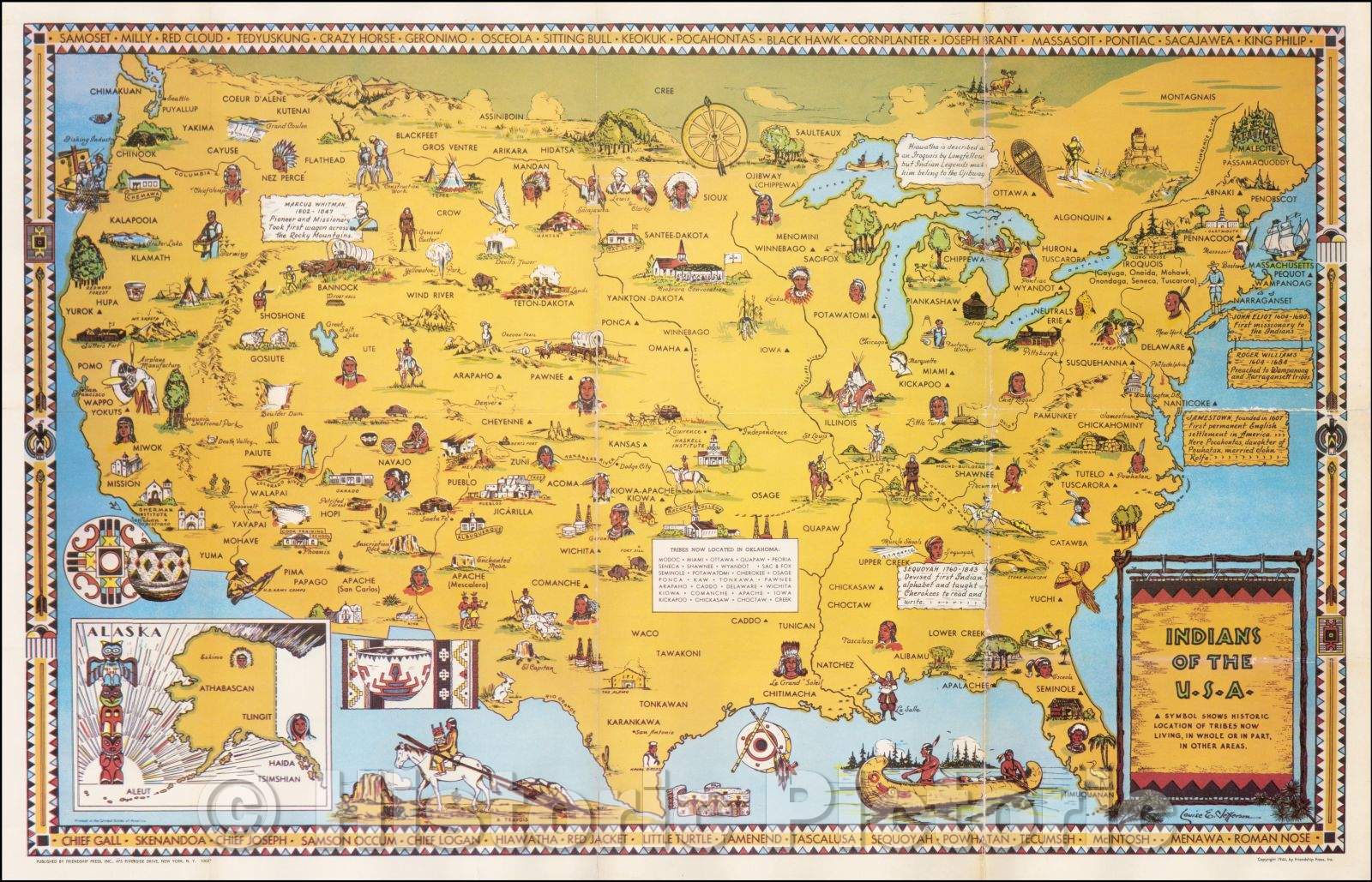 Historic Map - Indians of the U.S.A. A Symbol Showing Historic Locations of Tribes Now Living, In Whole or In Part, In Other Areas, 1944, Louise E. Jefferson v1