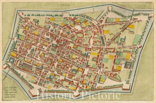 Historic Map - Lucca, Italy, 1572, Georg Braun - Vintage Wall Art